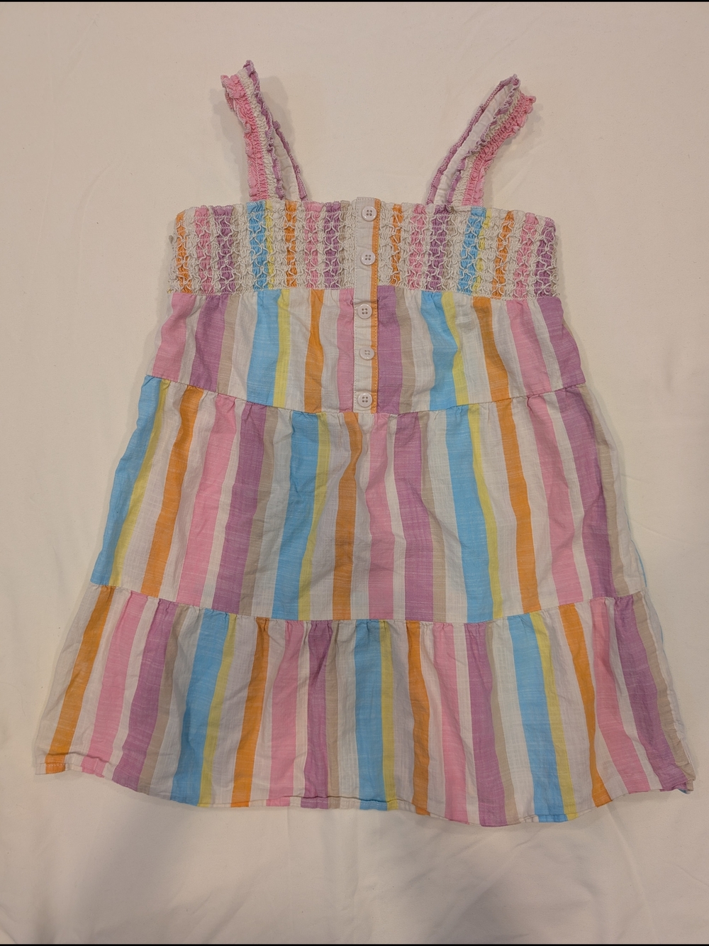 Girls' Multicolor Striped Sundress - Pink, Blue & Yellow